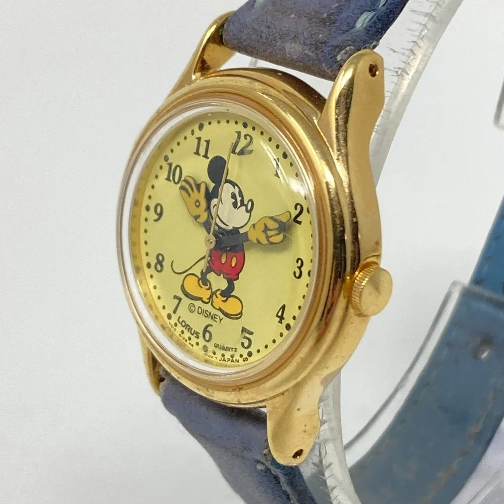Vtg Lorus Womens Watch 26mm Mickey Mouse Gold Tone V515-6080 Leather New Battery - Picture 4 of 15
